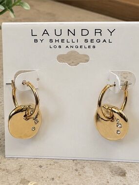 Laundry by Shelli Segal Gold Tone Rhinestone Disc Hoop Earrings (LR111/